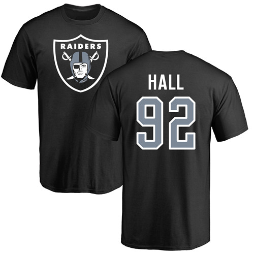 Men Oakland Raiders Black P J  Hall Name and Number Logo NFL Football #92 T Shirt->oakland raiders->NFL Jersey